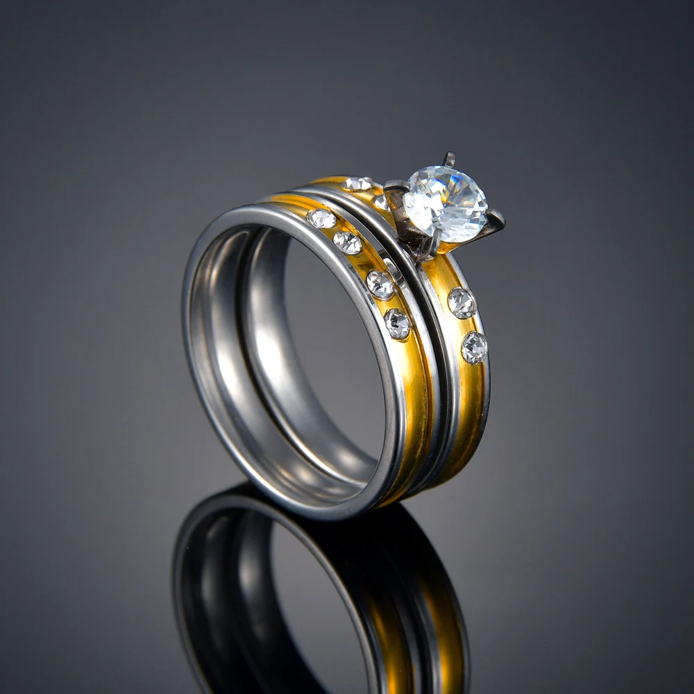 2 шт./компл. кубического циркония нержавеющая сталь обручальное кольцо для женщин