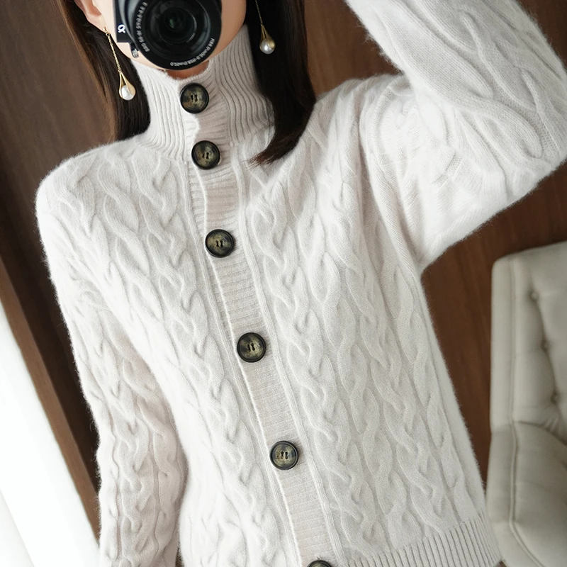 YU HAN RONG 2021 new autumn and winter knitted cardigan ladies sweater loose jacket thickening