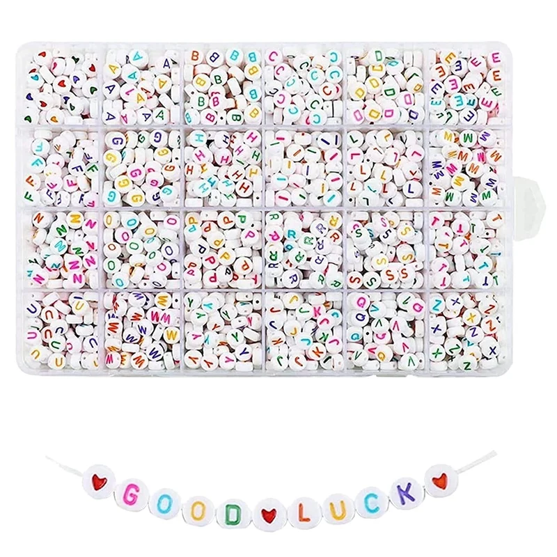 

1200Pcs Letter Beads White Round Acrylic Colorful Alphabet Beads for Jewelry Making Bracelets Necklaces Key Chains