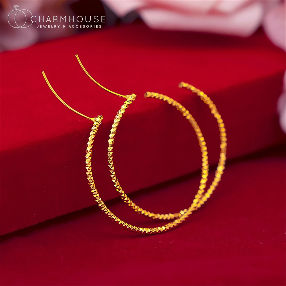 Желтые золотистые серьги-кольца 24K для женщин 40 мм большие круглые серьги-каффы