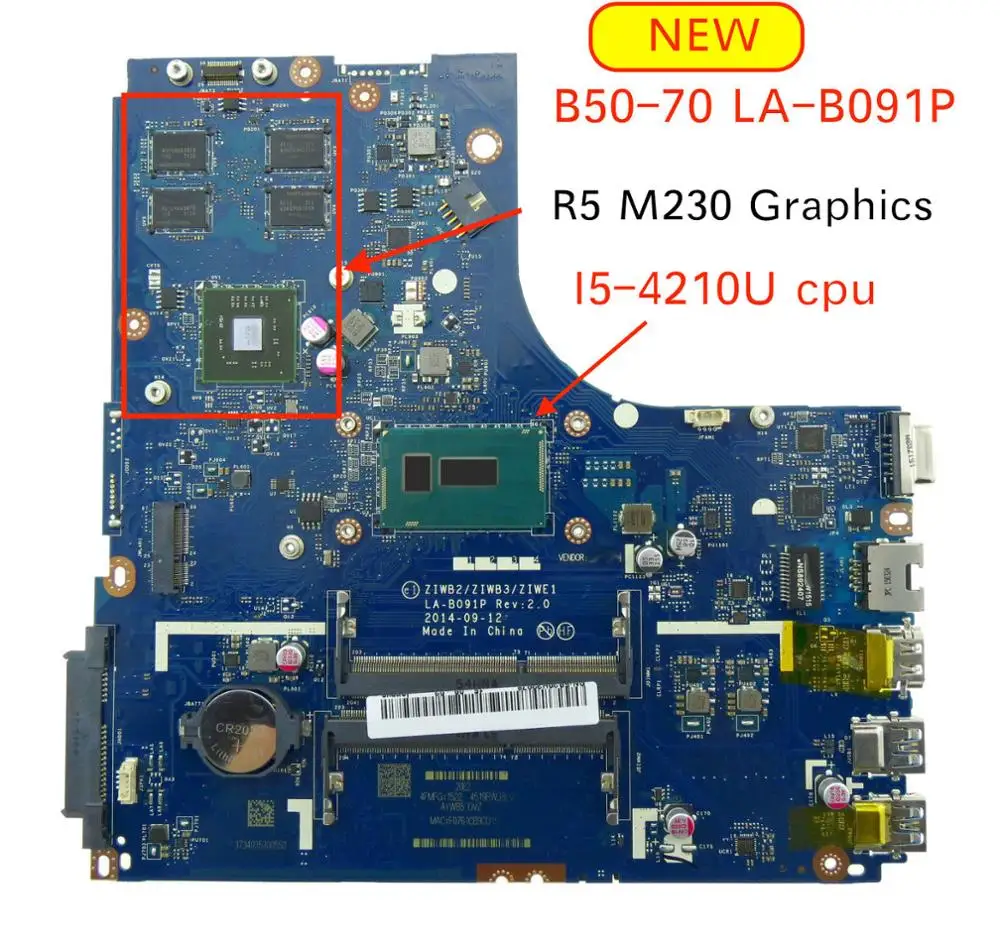 5B20G46259 для lenovo Ideapad B50-70 B50 70 Материнская плата ноутбука ZIWB2/ZIWB3/ZIWE1 LA-B091P SR1EF I5-4210U