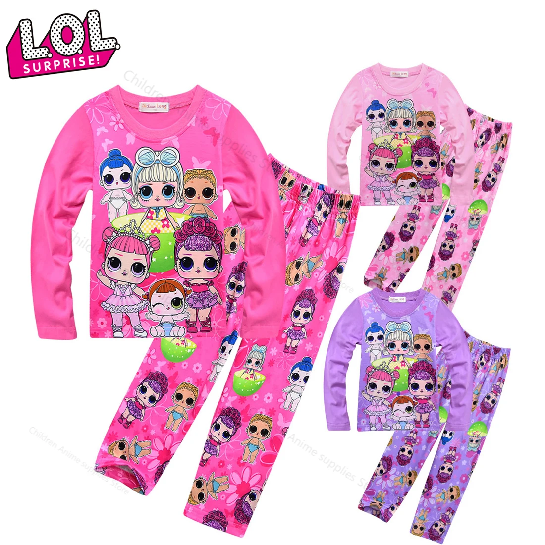 2020 New LOL Surprise Dolls Girls Pajamas Set for 3 To 10 Years Old Children Cartoon Anime Cotton Long Sleeved Tshirt and Pant