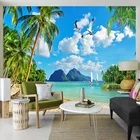 Самоклеящиеся 3D обои на заказ, с изображением кокосового пальма, пляжа, Морского Пейзажа, для гостиной, телевизора, дивана, домашнего декора