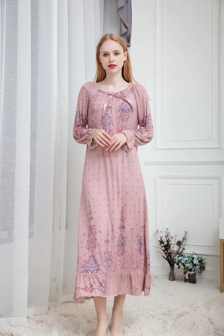 Женская Длинная свободная ночная рубашка из хлопка с длинными рукавами удобная