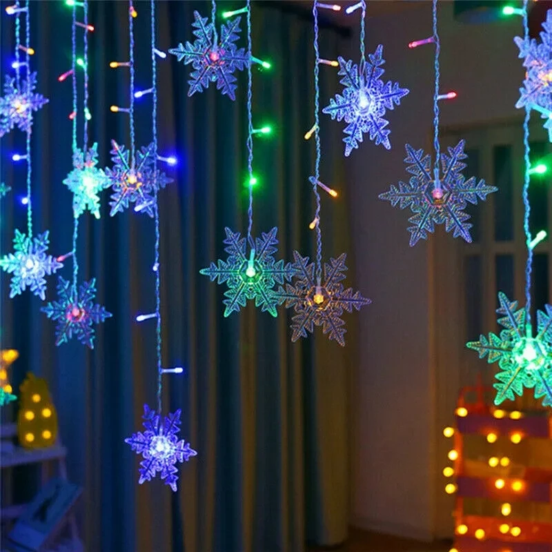 

Curtain Filament Christmas LED Window Curtains Festoon Snowflakes Garland Fairy Lights EU Plug for Home Noel Decoration 2021