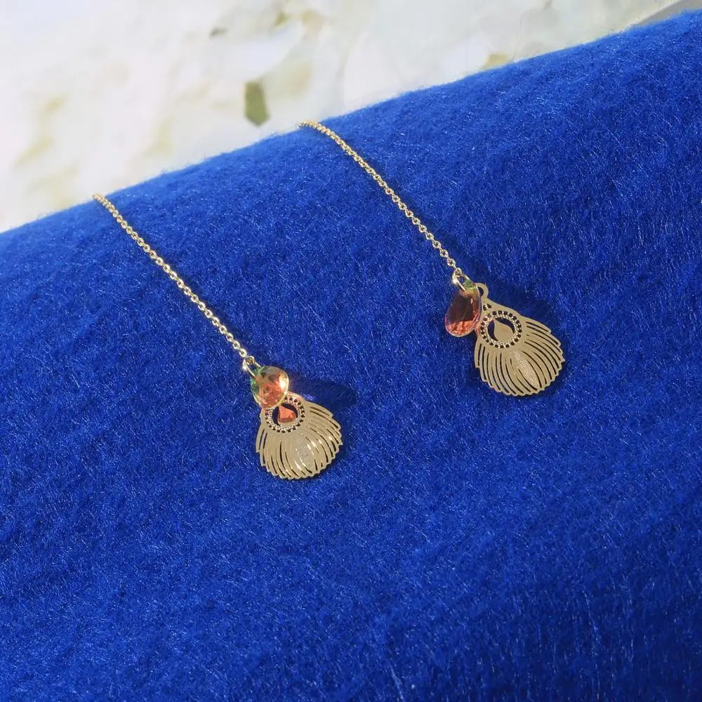 Ювелирные изделия Neoglory Золотое перо павлина и Длинная кисточка из кубического