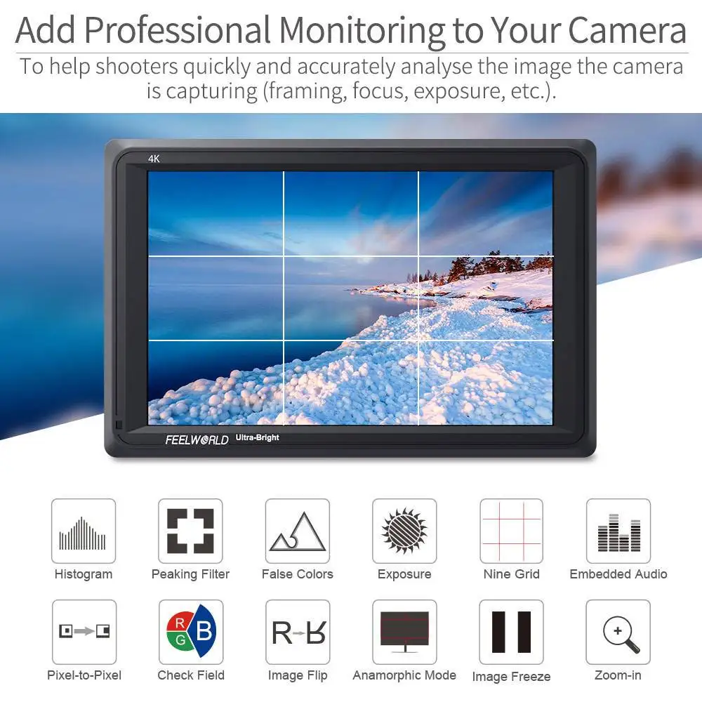 FEELWORLD 7 дюймов ультра яркие красные/зеленые/2200nit на Камера полевая DSLR монитор 1920x1200