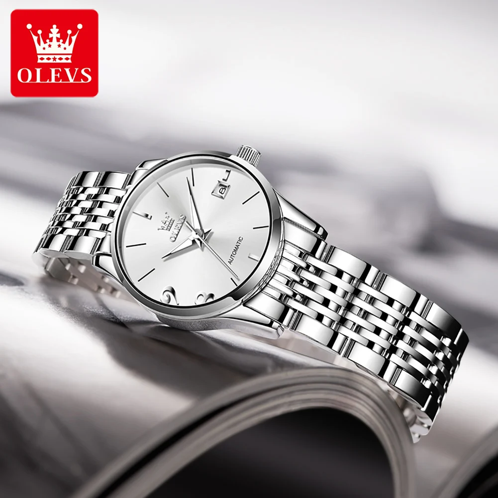 OLEVS New Luxury Women Watches Automatic Mechanical Leather Wrist Watch Rhinestone Ladies Fashion Bracelet Gift Top Brand часы enlarge