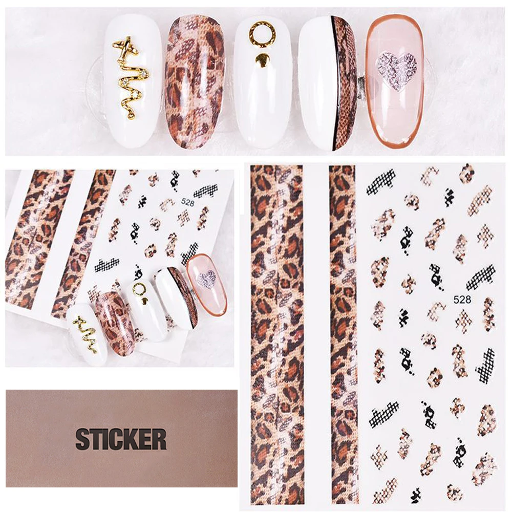 Змеиная стикеры 3D на ногти Nail Art Мраморная сетка леопард наклейки для ногтей в