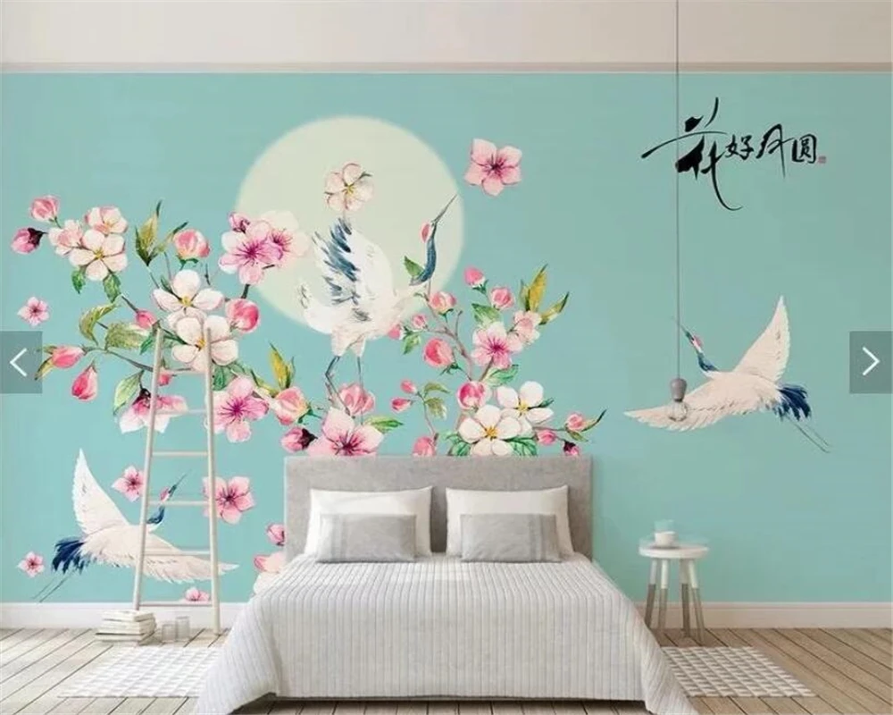 Настенные 3D обои на заказ фрески с изображением магнолии цветов птицы бабочки