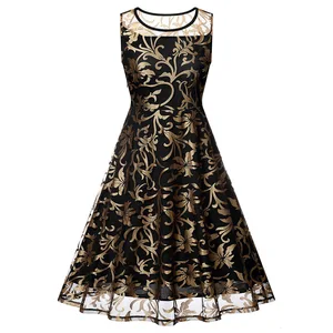 Горячая Распродажа, женское платье BacklakeGirls с золотым цветочным принтом, элегантное Тюлевое коктейльное платье до колен с круглым вырезом, Vestido Coctel Corto