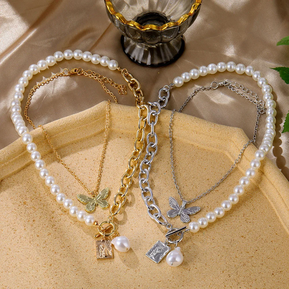 Женское винтажное ожерелье с жемчужной подвеской-бабочкой | Украшения и