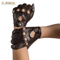 fashion men leather gloves real sheepskin black brown breathable holes single layer leather driving gloves male mittens agd012