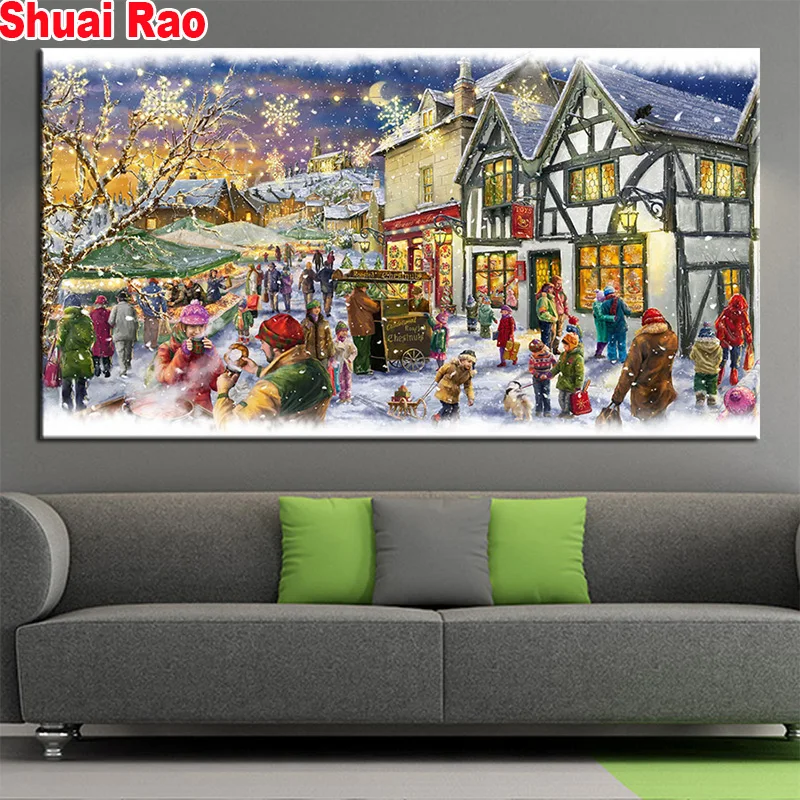 

Merry Christmas Large 5D DIY Diamond Painting Full Rhinestone Embroidery Scenery House Mosaic Needlework Home Decor Gift