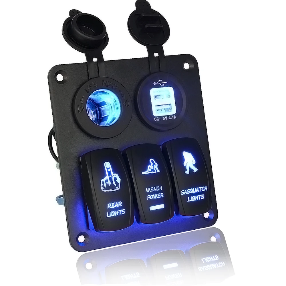 

3-position switch with light cigarette lighter white core dual USB