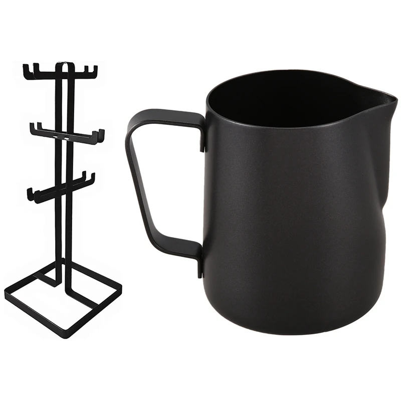 

350ML Pitcher Milk Frothing Jug with Mug Tree Holder with 12 Hooks for Cup Mug, for 6 Wine Glasses