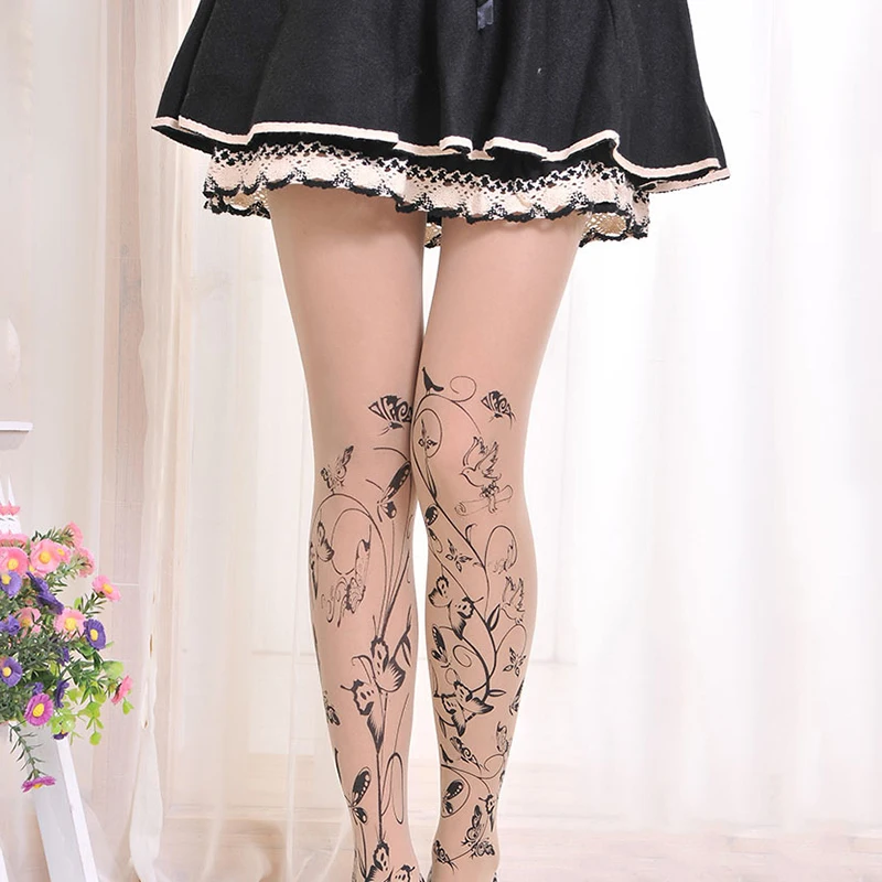 Женские сексуальные тату принты Чулочные изделия чулки милые узорные колготки