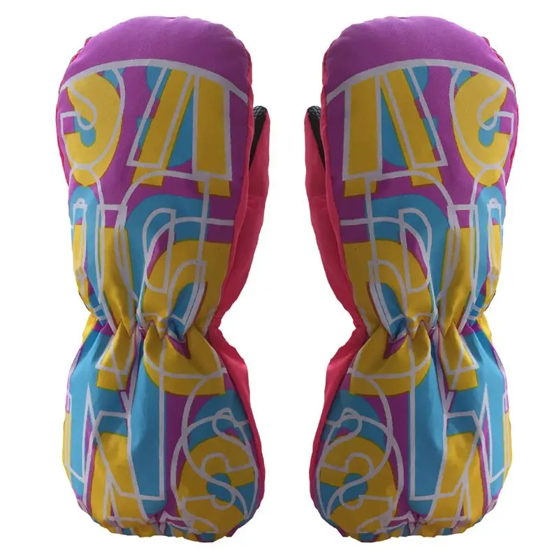 Фиолетовый New Children Ski Glove Letter Printing Long Cold Waterproof Windproof Gloves Waterproof windproof Children gloves - Цвет: Фиолетовый