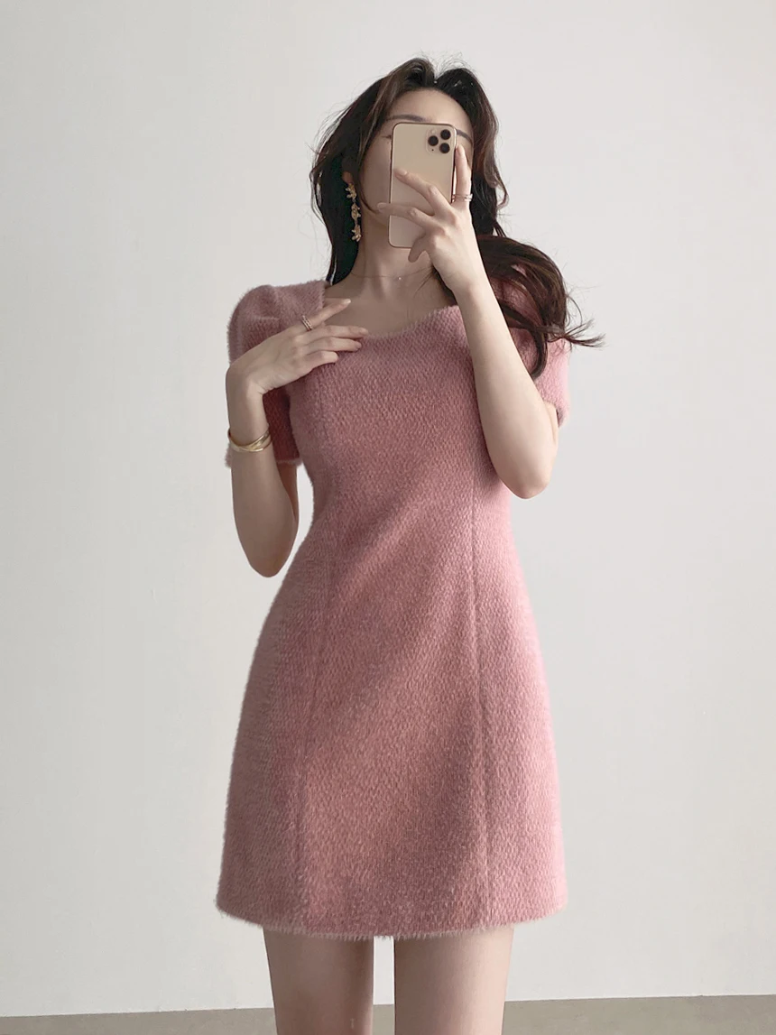 

Women Sexy Mini Dress Slim Waist Elegant Short Sleeve Female 2021 New Vestidos Femme Party Flannel Dresses