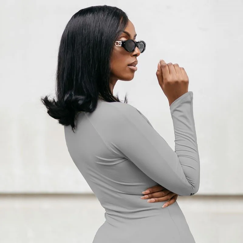 BOOFEENAA Zipper V Neck Long Sleeve Maxi Dresses for Women 2020 Autumn Winter Fashion Sexy Woman Bodycon Dress C92-CE28 | Женская одежда