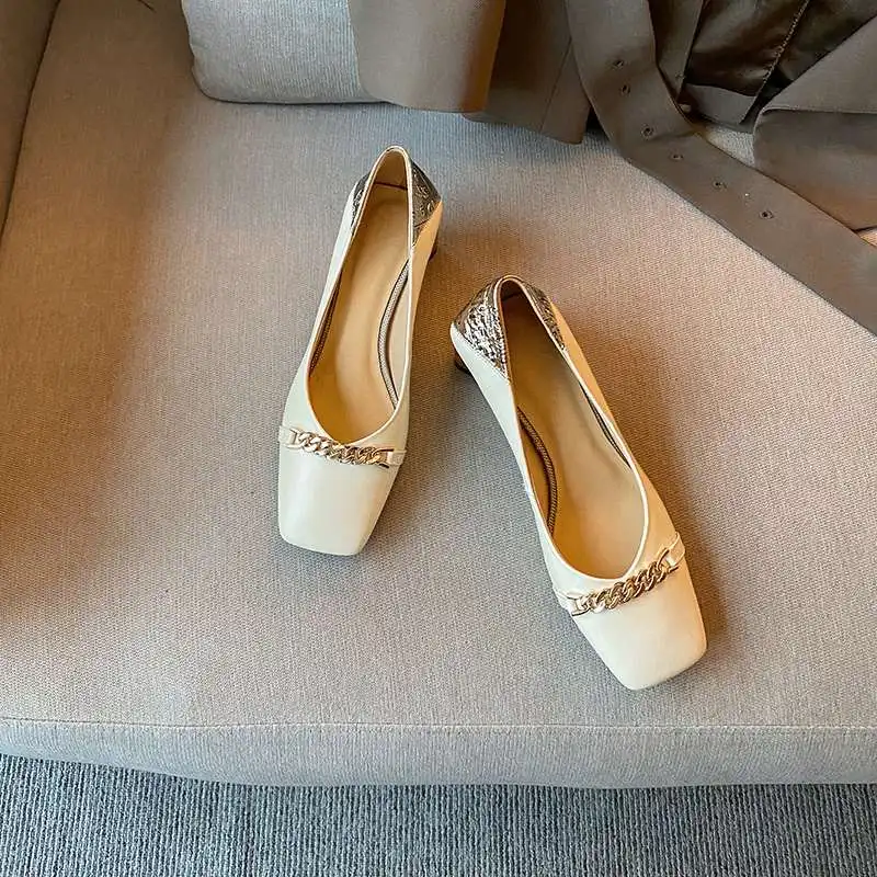 

Krazing Pot genuine leather square toe med heel metal decoration beauty lady dance party three colors fashion women pumps L04