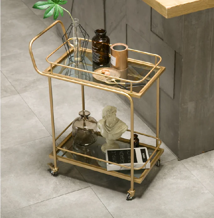 

European Golden Hotel Drinking Trolley Restaurant Mobile Delivery Trolley Creative Edge Tea Trolley Households