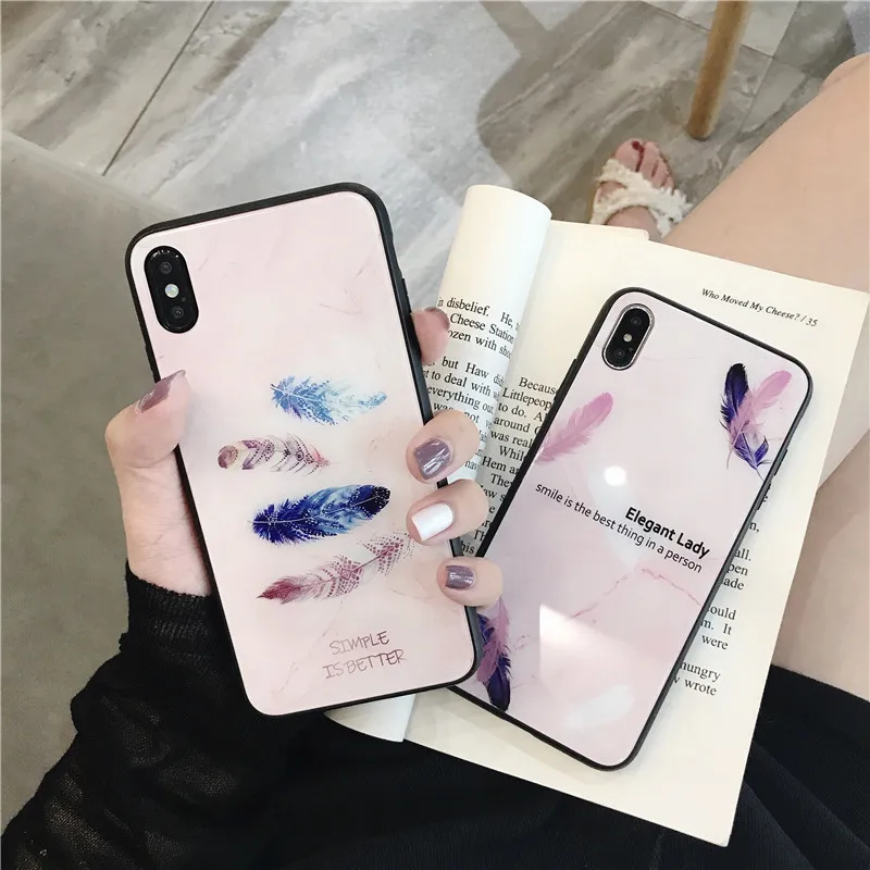 HYH iphone стеклянный чехол Роскошный узор перо антидетонационный плотный для Apple 6 7 8