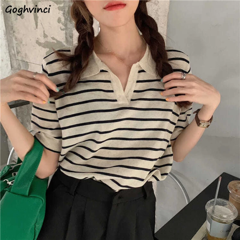 

T-shirts Women Summer Striped Comfort Simple Top Basic Girls Leisure Retro All-match Trendy College Harajuku Chic Teens Tee 2021