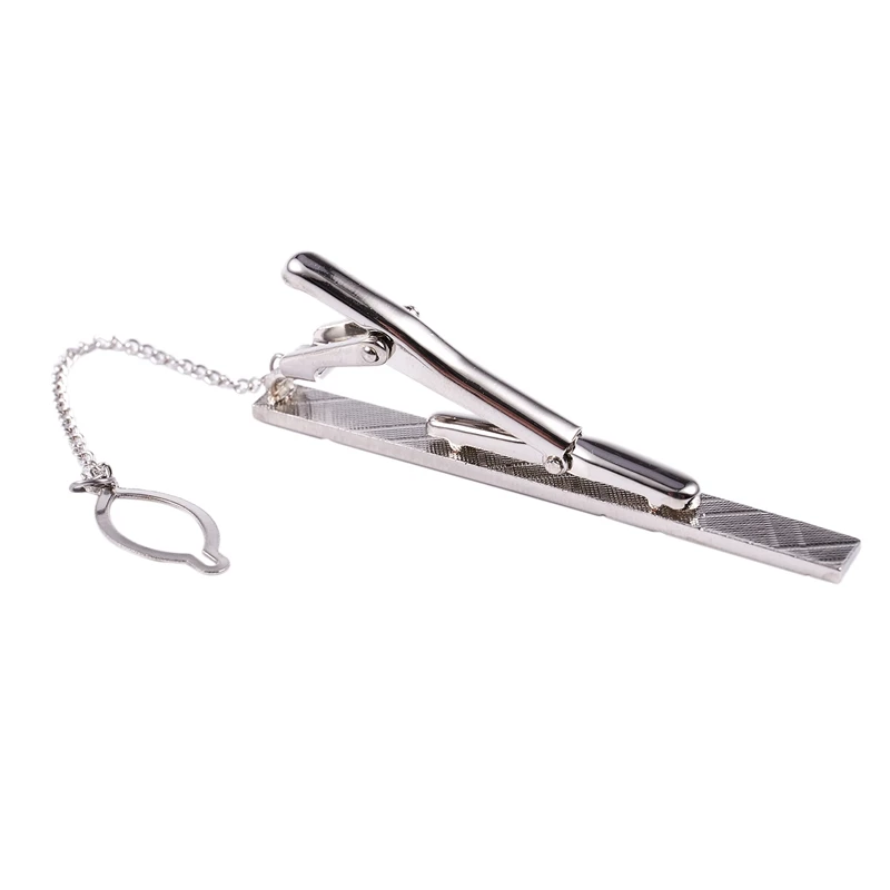

Men Practical Silver Stainless Steel Tone Simple Necktie Tie Bar Clasp Clip Pins