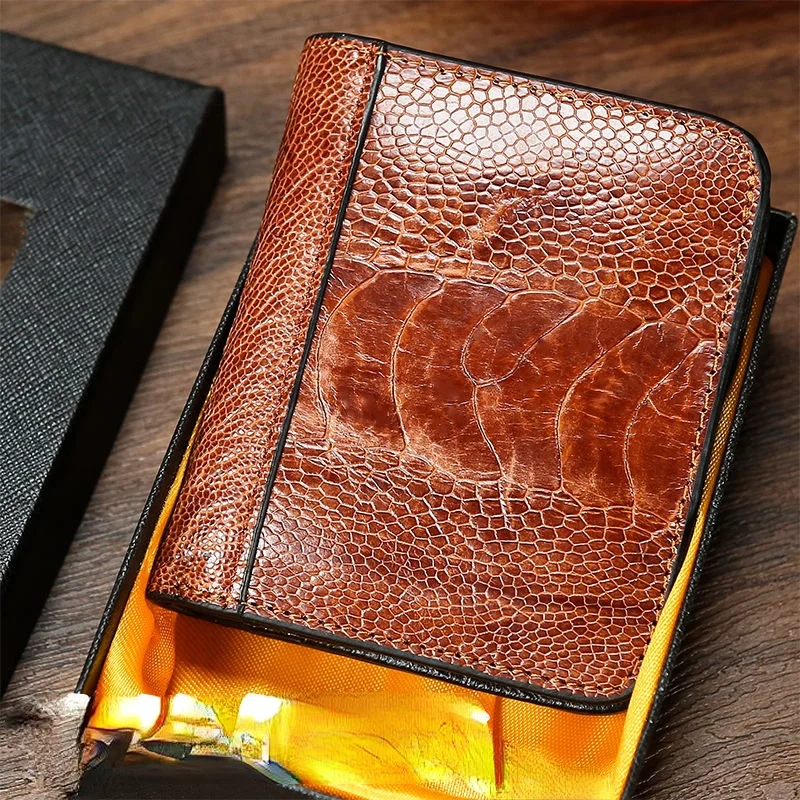 

Luxury Ostrich Genuine Leather Men Wallets Short Clip Wallet Vintage Man Small Card Holder Coin Purse Money Bags