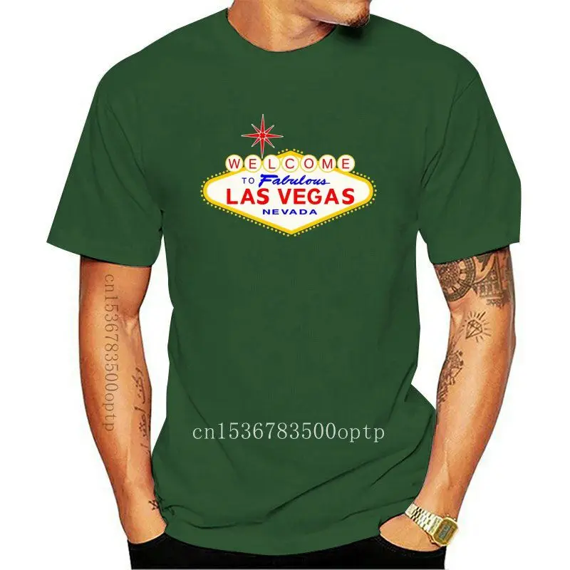 

New Velocitee Mens Las Vegas Sign T-Shirt Sin City Gambling Nevada USA America Cotton Tee Shirt For Youth Middle-age Old Age
