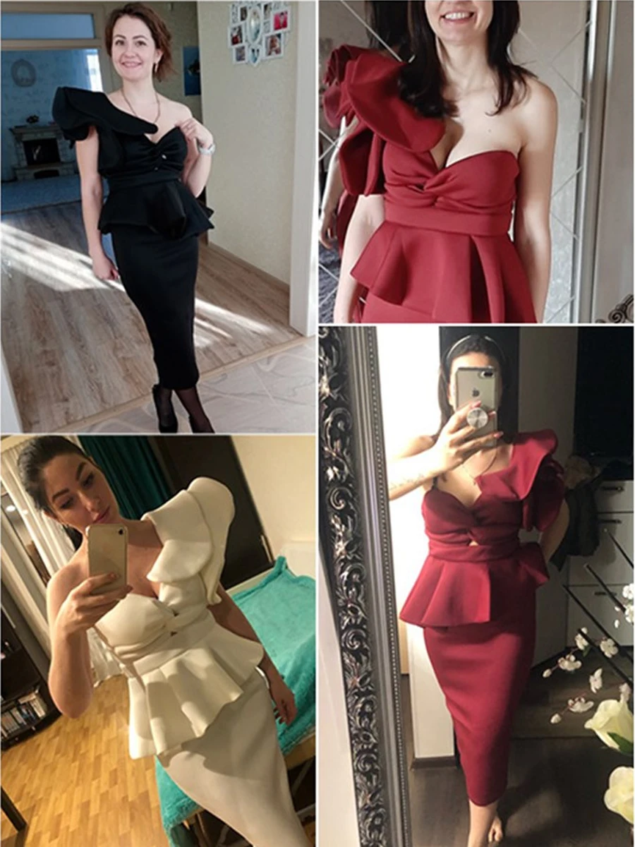 Missord Summer Bodycon Off Shoulder Midi Party Dresses Wedding Sexy Women 2021 White Ruffles Backless Elegant Evening Dress Red