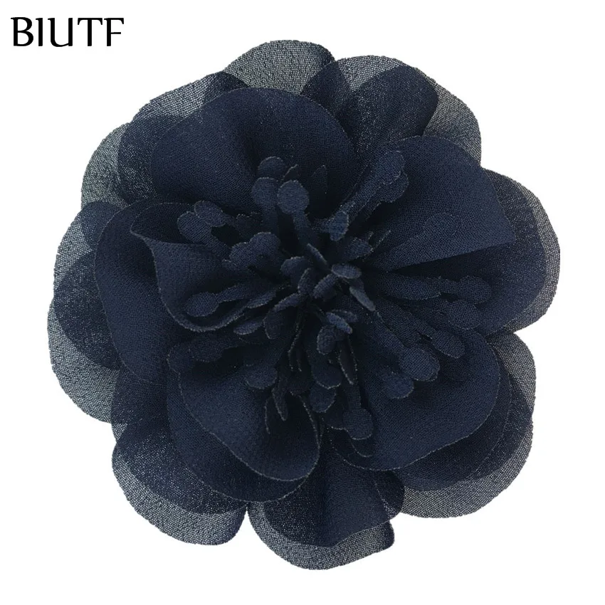 5pcs/lot 3.6'' Chiffon Flower with Stamen 9cm Bright color Headwear Flower Kids Lovely Hair Accessories TH298 - Цвет: 16-navy