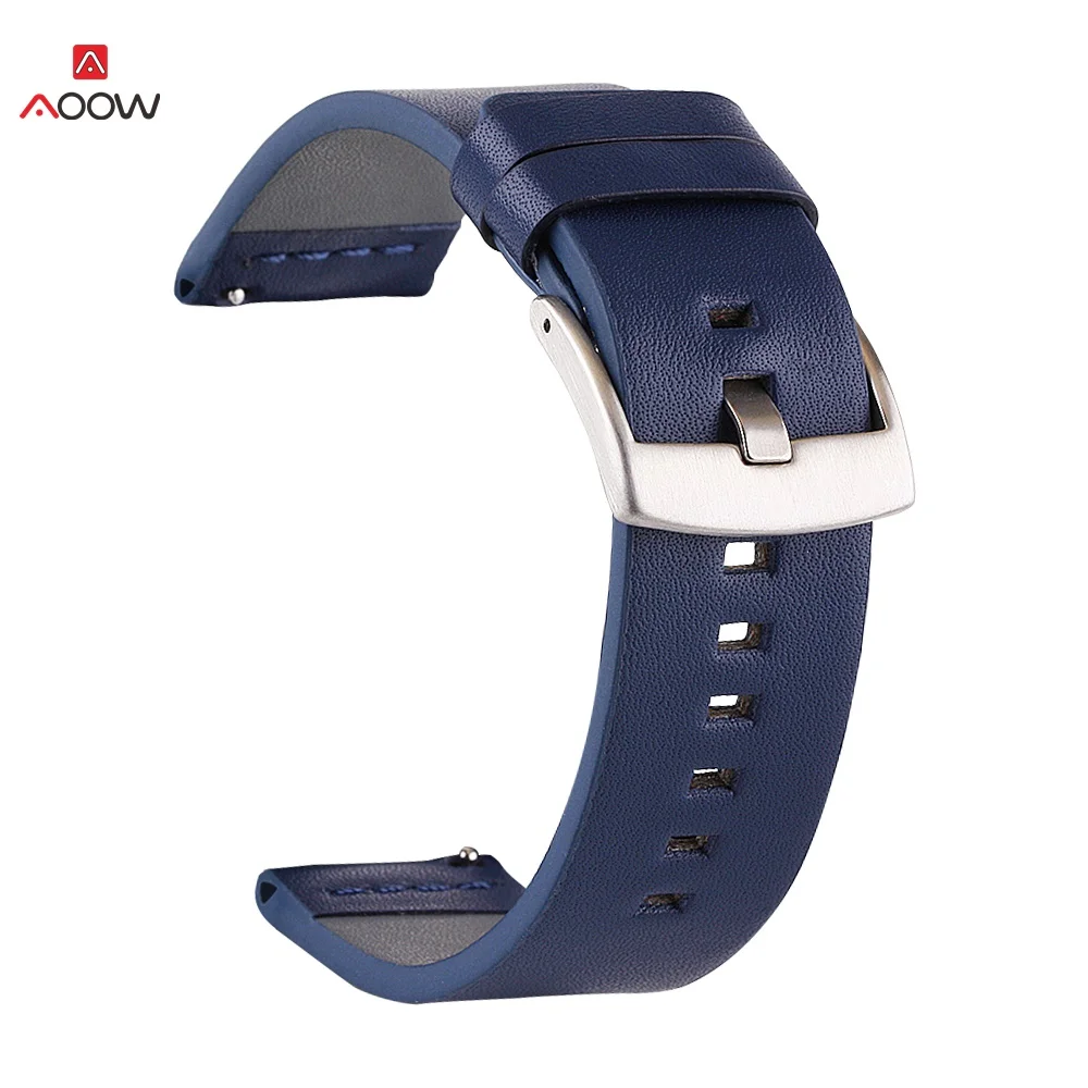 blue-S Кожаный ремешок для часов samsung Galaxy Watch Active2 S2 S3 Amazfit huawei GT 2 быстросъемный браслет ремешок 20 мм 22 мм 24 мм - Цвет ремешка: blue-S