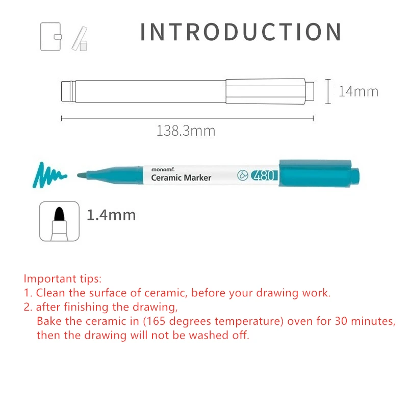 DIY Ceramic Marker Pen 1.4mm Point Monami 480 for Happy Time Craft Drawing Painting Home School Student Kids Gift D6470 | Канцтовары для