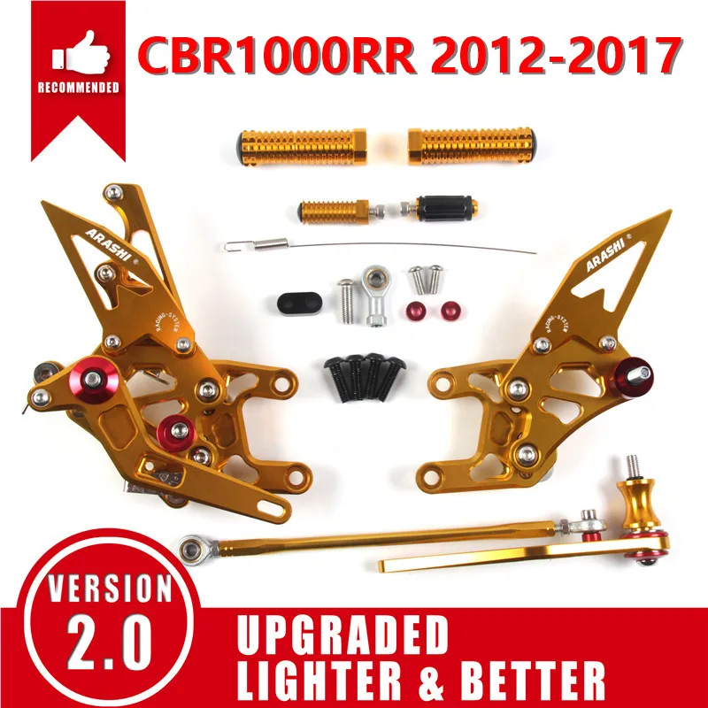Gold 2012-2017 Араши для HONDA CBR1000RR 2004- с ЧПУ Регулируемая подножка Rearsets подножка CBR1000 CBR 1000 RR 2012 2013 - Цвет: Gold 2012-2017