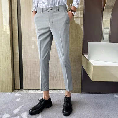 Новинка 2020 стильные мужские корейские облегающие укороченные брюки весенние и