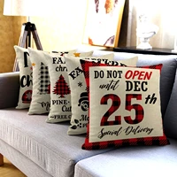 linen christmas pillow cases red plaid xmas tree elk print throw pillows for bed sofa chair car seat cushion cover funda cojin
