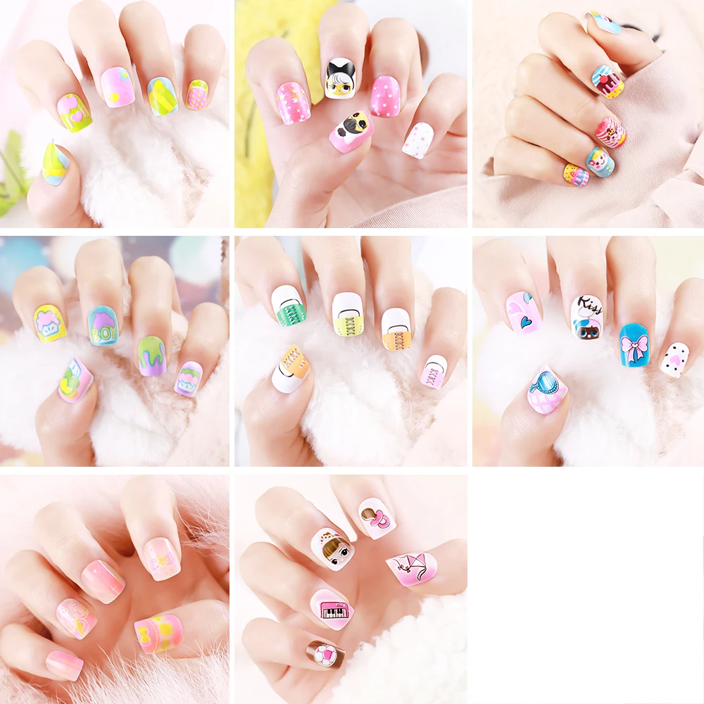 Детские милые накладные ногти в мультяшном стиле яркие для девочек полное