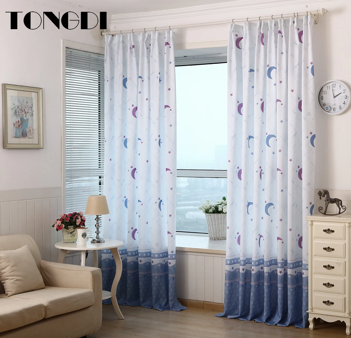 TONGDI Детские затемняющие занавески Мультяшные фантастические ночное небо каваи