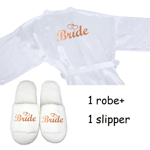 robe and slipper Комплект из 3 предметов, розовая печать золотой фольгой, атласный короткий халат для невесты, женские тапочки, пояс для свадьбы, вечерние кимоно, халаты - Цвет: robe and slipper