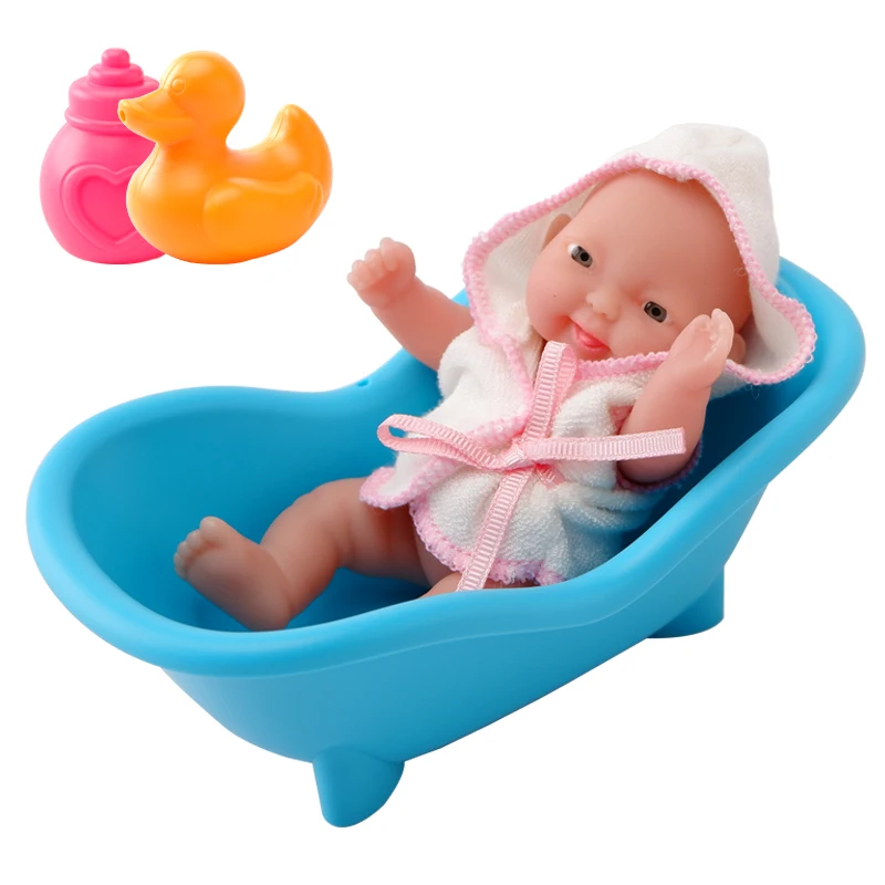 1 doll 1 Bathtub WOWCHEER 12 см 6 шт. Bebes Reborn мини детские куклы с Колыбель Ванна Мягкие силиконовые маленькие куклы реалистичные Kawaii Игрушки для девочек - Цвет: 1 doll 1 Bathtub