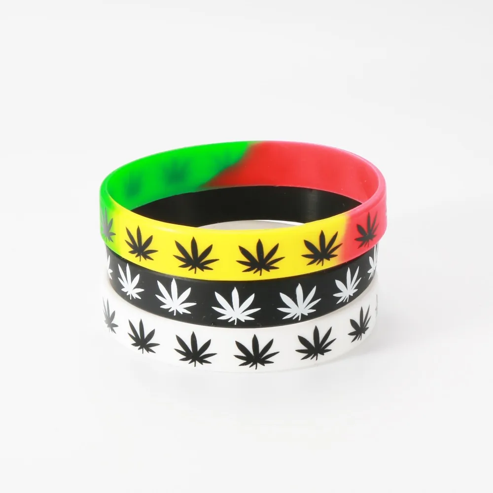 2pcs Leaves Jamaica Weed Rasta Reggae Silicone Bracelet&Bangles Black White Color Wristband Fashion Jewelry