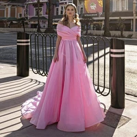 stylish puffy pink off shoulder evening dresses 2021 sexy high split african birthday special occasion dresses prom party gowns