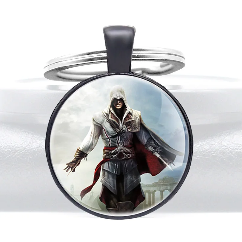 

Fashion Assassin Hero Theme Glass Cabochon Metal Pendant Key Chain Classic Men Women Key Ring Jewelry Gifts Keychains