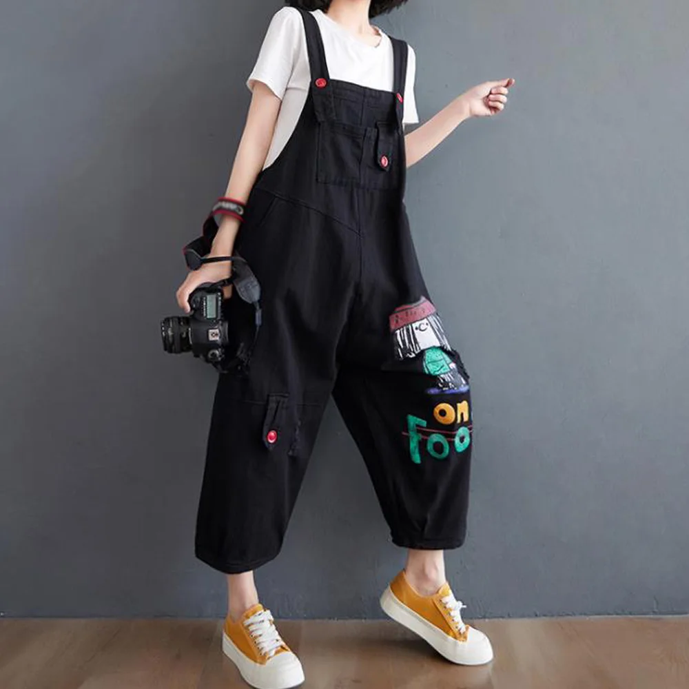 Комбинезон женский джинсовый с широкими штанинами свободный комбинезон