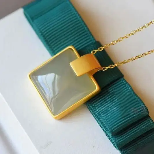 

New Lucky Pendant Necklace Pendant Natural Hetian Jade Gray Jade White Jade 2021 hot new style Inlaid Ancient Gold Craft Chain