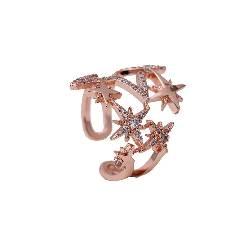 Новинка 2019 большие открытые кольца со звездами для женщин роскошные стразы