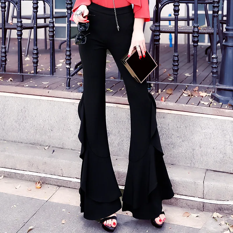 Женские брюки Pantalon Femme гофрированные высокая талия тонкие с колокольчиком