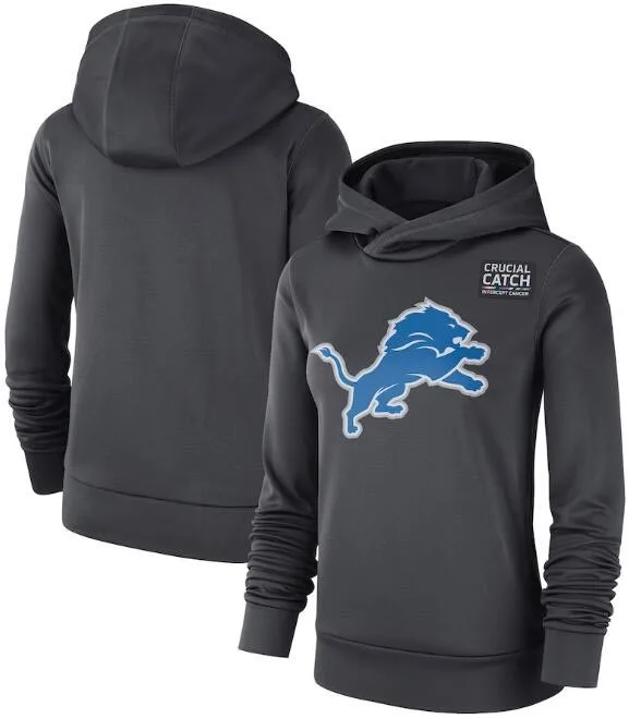

Detroit Women's Crucial Catch Performance Lions Anthracite Pullover Hoodie